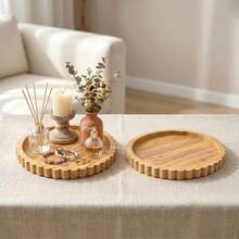 Wooden Candle Holder Base Aromatherapy Candle Display Tray Holiday Scene Decoration Round Candle Plate - Multicolor - View 1