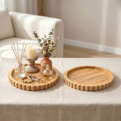 Wooden Candle Holder Base Aromatherapy Candle Display Tray Holiday Scene Decoration Round Candle Plate