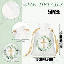 10Pcs Baptismal Satin Gift Bag With Drawstring, Religious Gift Bag, Cross Shaped Candy Jewelry Bag, Suitable For First Party Baptism Gifts, Baby Showers, Happy Birthday Gift Packaging Bags, Holiday Party Decorations - Multicolor - View 10