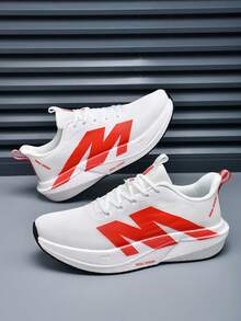 Women's Running Shoes - Breathable With Shock-Absorbing Design, Carbon Plate Suitable For Outdoor Sports, Training, Gym And More, All Season Wear - White and Red - View 2