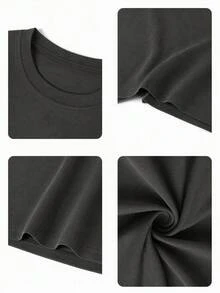 Women's Casual Oversized Crew Neck Short Sleeve "Overstimulated" T-Shirt Summer - Dark Grey - View 5