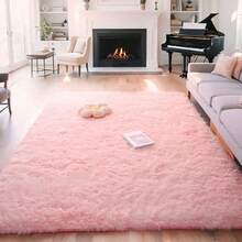 1pc Luxury Pale Pink Fluffy Rug - Soft Plush Polyester Mat, Soft & Comfortable, Machine Washable, Suitable For Bedroom And Living Room, Elegant Bedroom Carpet Bathroom Decor - Pink - View 7