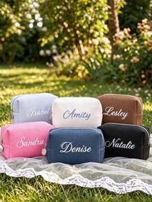 1pc Personalized Waffle Texture Jewelry Storage Bag, Waffle Pattern Makeup Bag, Can Be Used As Toiletry Bag, Storage Bag, Travel Essential, Ideal Gift For Bridal Shower, Birthday Or Friendship - Multicolor - View 3