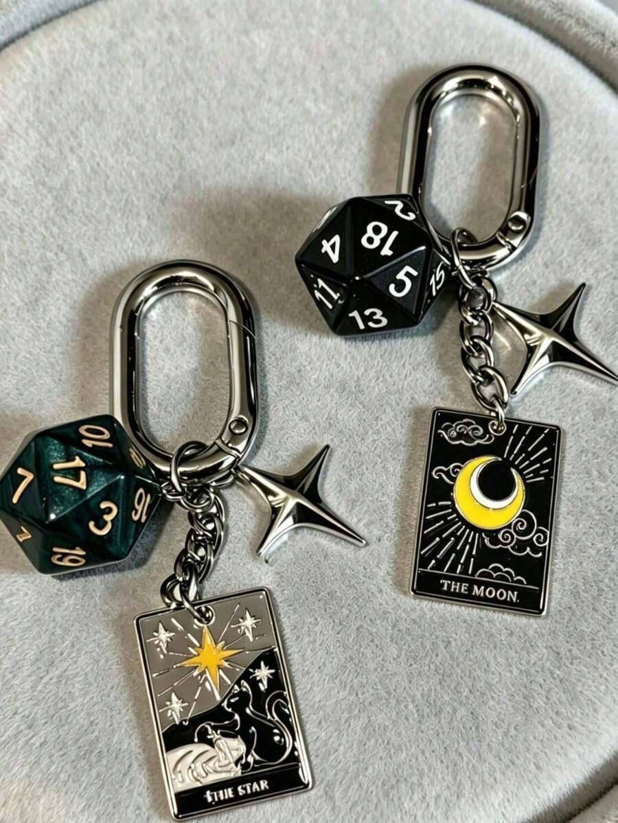 1pc Fashion Lucky Dice Keychain, Unisex, New Multi-Sided Dice Billiard Phone Case Bag Car Key Chain Pendant Car Decor Bag Charm - Multicolor - View 1