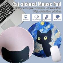1pc Round Cute Black Cat Print Mouse Pad, Rubber Non-Slip Desk Mat, Heat Transfer High Definition Waterproof Washable Smooth Gaming Office Mouse Pad, Multiple Cartoon Cat Patterns Available, Stitched Edge Wear-Resistant Cute Desk Decor - View 4