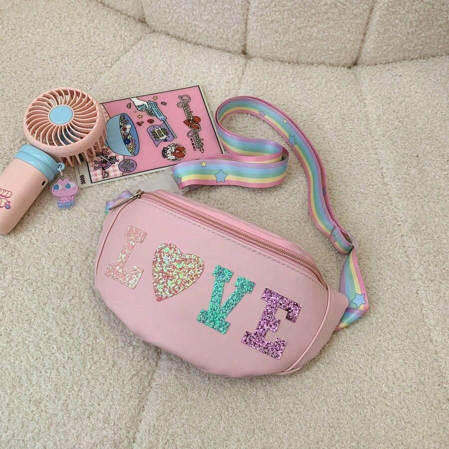 1pc Zipper Closure Fashion PU Leather Kids Waist Bag Girl Crossbody Chest Bag For Daily Use - A - View 1