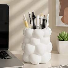 1pc White Cloud Shaped Desktop Cosmetic Storage Box, Suitable For Storing Stationery And Brushes, Organizing Makeup Brushes On Vanity, Can Be Used As Pen Holder, Also As Home Decor - A - View 1