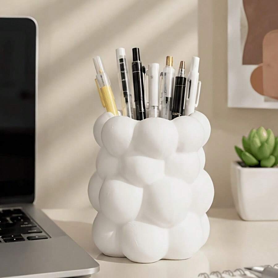 1pc White Cloud Shaped Desktop Cosmetic Storage Box, Suitable For Storing Stationery And Brushes, Organizing Makeup Brushes On Vanity, Can Be Used As Pen Holder, Also As Home Decor - A - View 1