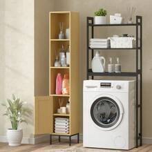 Tall Bathroom Cabinet, Slim Bathroom Cupboard With Open Shelves And Adjustable Shelf, Natural Wood Look - Natural Color - View 5