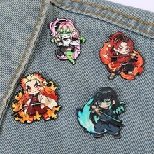 1/4/5pcs Anime Demon Slayer Enamel Pins & Keychain Set, Rengoku Tokito Mitsuri Tanjiro Zenitsu Metal Lapel Brooch Keyring Backpack Decor Gift For Fans - Multicolor - View 8