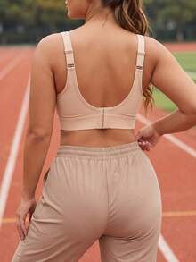 Zimi Collection Plus Size High Support Sports Bra Built-In Molded Cups Wirefree Adjustable Back Hook Mesh Racerback Workout Gym Top - Apricot - View 3