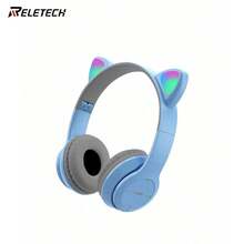 Reletech Foldable Cat Ear Wireless Headphones, RGB Color‑Changing LED Glow Light, Stereo Sound, Low‑Latency, Sweat‑Resistant Over‑Ear Bluetooth Headsets For Gaming Daily Use - Baby Blue - View 2