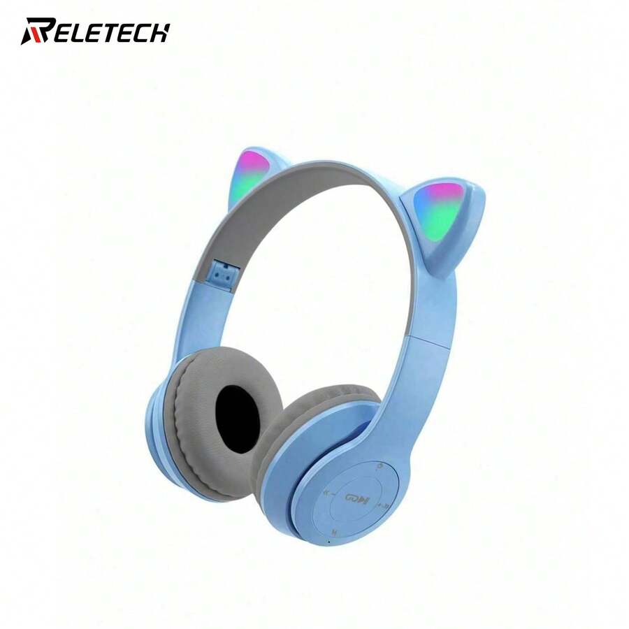 Reletech Foldable Cat Ear Wireless Headphones, RGB Color‑Changing LED Glow Light, Stereo Sound, Low‑Latency, Sweat‑Resistant Over‑Ear Bluetooth Headsets For Gaming Daily Use