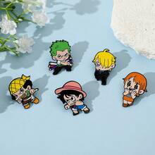 6pcs Anime "One Piece" Metal Enamel Brooches, Luffy & Zoro Version Cartoon Character Lapel Pins, Straw Hat Pirates Backpack & Jacket Decoration Collectibles - Multicolor - View 8