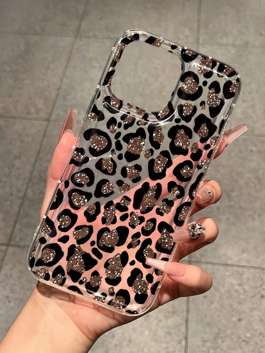 1pc Air Cushion Shockproof Transparent Minimalist Lens Protection Anti-Drop Anti-Collision Glitter Leopard Print Phone Case Personalized Compatible With Iphone 16 Pro Max/17/16/15/14 Plus/13/12/11/Air And Series - Multicolor - View 1
