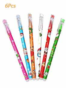 6/1pc Christmas Themed Erasable Gel Pens 0.5mm Black, Smooth Erasable, Student Stationery Holiday Gift - Multicolor - View 6