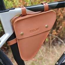 1pc Bicycle Handlebar Leather Bag, Waterproof Retro Cycling Storage Bag | Waterproof & Wear-Resistant Material, Quick-Release Buckle, Large Capacity 8.74 Inches, Fits Most Handlebars - Multicolor - View 5