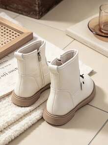 1 Pair Kids Soft Cute Cartoon Bear Decor Short Leather Boots, Easy On/Off Side Zipper Design, Suitable For Casual Outings, Parent-Child Matching, Autumn/Winter - Beige - View 6
