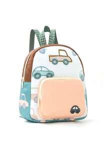 1pc Cute Car Embroidery Backpack, Lightweight Children School Bag, Cartoon Design, Perfect For Daily Outings, Kindergarten, Preschool And Family Trips - Multicolor - View 2