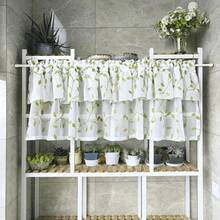 1pc Pastoral Style Green Leaf Print Double Layer Sheer Curtain, Semi-Transparent Pleated Coffee Curtain, Rod Pocket Kitchen Window Short Curtain, Bathroom Dust-Proof Privacy Small Curtain - Green - View 9