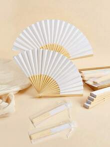 White Paper Fan DIY Hand-Painted Style Flat White Paper Hand Fan Wedding Folding Fan Portable Party And Wedding Supplies Hand Fan - White - View 6