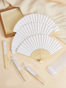 White Paper Fan DIY Hand-Painted Style Flat White Paper Hand Fan Wedding Folding Fan Portable Party And Wedding Supplies Hand Fan - White - View 8
