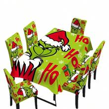 The Grinch The 4pcs Green Monster Themed Christmas Tablecloth And Chair Cover Set; Christmas Decoration, Perfect For Parties And Birthdays, Party Decor Supplies - Multicolor - View 7