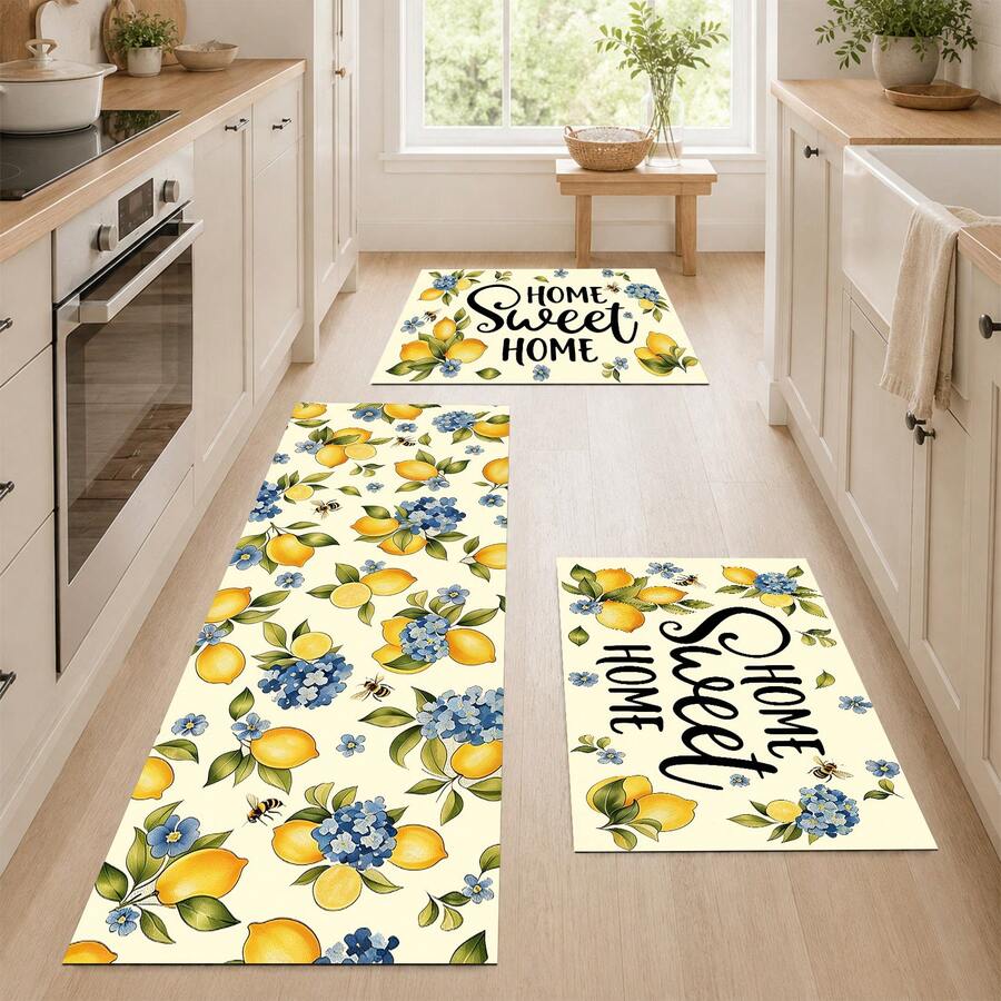 1/2pcs Lemon Pattern, Vintage Diatomaceous Earth Mat, Super Absorbent, Non-Slip, Perfect For Bathroom, Kitchen And Dining Room, Quick Drying, Machine Washable, Perfect Gift For Home Decor And Bathroom Mat. - Multicolor - View 1