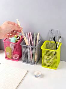 Hollow Mesh Pen Holder Storage Box Multifunctional Stationery Organizer Rack Makeup Brush Holder For Storing Eyeshadow Brushes Pencils And Various Office Stationery For Student Back To School Desktop Decor School Supplies Vanity Accessories - Multicolor - View 2