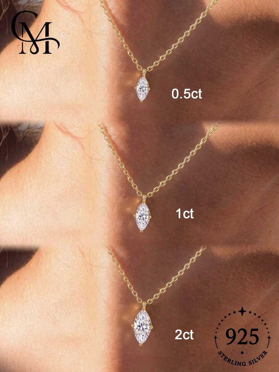 1件時尚925純銀馬眼形垂直項鍊，適合女性日常配戴與配件搭配 - 馬眼項鍊 - 查看 1