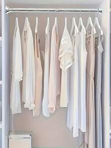 1pc Adjustable Stainless Steel Hanger, Extendable Bathroom Towel Rack, Clothes Rack, Curtain Rod, Wardrobe Hanging Rod, Also Suitable For Retractable Shower Curtain Fixing And Balcony Use. No Drilling Required, Suitable For Curtains, Doors And Various Items In The Bedroom. - A - View 4