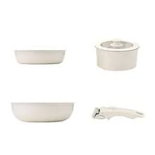 Multi-Piece Non-Stick Cookware Set, Ceramic Non-Stick Soup Pot And Flat Bottom Pan Set, With Detachable Handles, Stackable RV Kitchenware, Durable And Stylish Home Kitchen Cooking Pots, Suitable For Camping, Oven - View 11