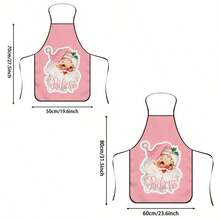 1pc Vintage Pink Santa Claus Print Apron, Santa Claus Wearing Pink Christmas Hat With Holly Berry Accents, Sweet Fresh Vintage Style, Durable Cooking Apron Suitable For Bakers, Cake Decorators, BBQ Enthusiasts, Gardeners, Painters, Nail Artists, Etc. - Perfect Gift For Home And Professional Chefs - Multicolor - View 6