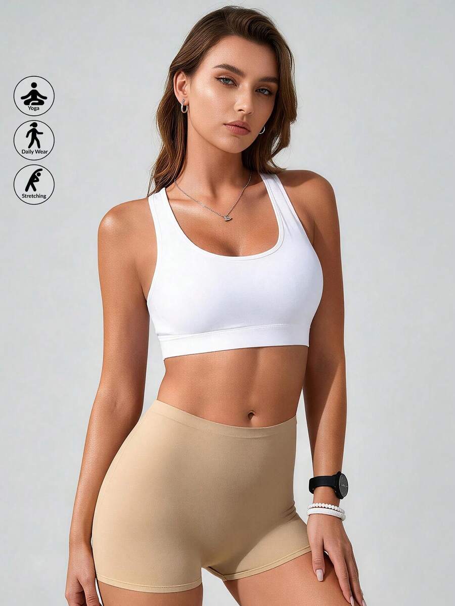 Runway Rest Shorts elásticos sin costuras, shorts de seda de hielo sedosos que no se transparentan, bragas para mujer cómodas, anti-rozaduras y con dobladillo que no se enrolla - Beis - Ver 1