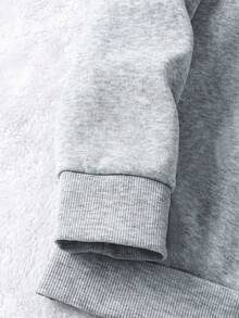 2pcs/Set Tween Girls Autumn/Winter Minimalist Letter Print Crew Neck Long Sleeve Sweatshirt + Straight Leg Pants Comfortable Casual Daily Multi-Occasion Versatile Outfit - Light Grey - View 4