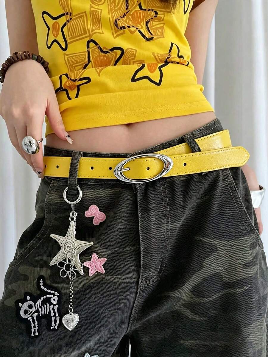Sabuk Dekoratif Gaya Y2K Kuning untuk Jeans Wanita, Gaya Punk Sederhana, Personal, dan Serbaguna - Kuning - View 1