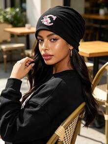 1pc Unisex 26 Letters Slouchy Beanie Hat,Black Soft Knit Stacked Hat,Casual Slouch Skull Cap,Spring/Fall Daily Wear For Outdoor Street Sport - Multicolor - View 1