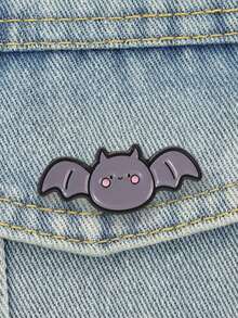 Cute Cartoon Bat Enamel Pin, Spooky‑Cute Halloween Lapel Brooch For Backpack Jacket - Dark Grey - View 4