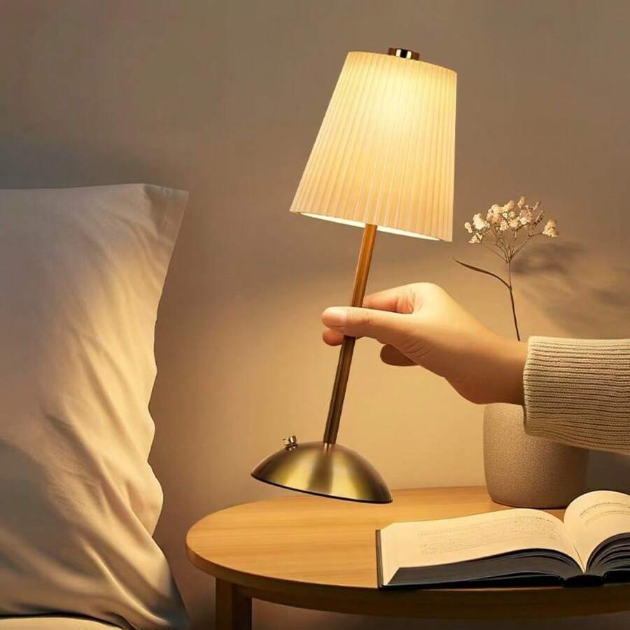 Cordless Rechargeable Table Lamp, 3 Color Touch Light, Bronze, Gift | Battery Powered Decorative Lamp Beige Fabric Lampshade Suitable For Bedroom Kitchen Living Room Office Nursery Bathroom Dorm - Various - View 1