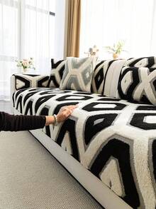 SANMOSPIN 1PC Solid Color Plush Sofa Cover - Modern Non-Slip Warm Sofa Protector, Soft Cotton Plush Material Sofa Pad, Suitable For 1-4 Seater Sofas - Machine Washable Polyester Home Decor - Black - View 4