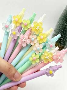 1/5pcs Macaron Multi-Color Transparent Floral Patch Neutral Pens, Highly Attractive Girl Floral Ballpoint Pens, Student Exam Practice Journal Writing Stationery, Back To School Gift For Friends - Five-petal Flower - View 3