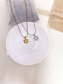 1pc Stainless Steel Waterproof Non-Fading Gold/Silver Hexagram Star Of David Necklace, Collarbone Chain, Suitable For Women's Daily Wear, Christmas Gift - Star Of David Necklace - View 3