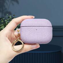 Premium Litchi Texture Faux Leather Earphone Case, For AirPods5 Full Coverage Protective Earphone Cover, With Gold Metal Keychain, Luxury Hard Shell, Suitable For AirPodsPro3 All Series - Multicolor - View 9