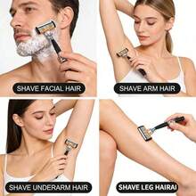 2pcs Black NICE Handle 36pcs Replacement Blades 6-Layer Manual Shaving Set | Men's Manual Shaving Set With 6-Layer Stainless Steel Blades | Reusable, Smooth & Comfortable, Clean Shave, Easy To Clean With Direct Rinsing - A - View 9