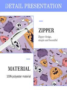 1 Set Of Light Purple Pumpkin Skeleton Ghost Spider Pattern Children'S Blanket Cover, Made Of Polyester Material, Suitable For Halloween Babies - Multicolor - View 7