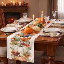 1pc Halloween Thanksgiving Pumpkin Maple Leaf Print Table Runner, Suitable For Holiday, Party, Birthday, Dinner, Restaurant Table Decor, Autumn/Winter Thanksgiving Home Decoration - A - View 5