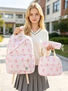 1 Set Cute Strawberry Pattern Backpack Set, Large Capacity Polyester School Day Bag, With Lunch Bag And Pencil Case, Multi-Pocket Casual Backpack, Lightweight Bookbag, Suitable For Students/Graduates/Young People, Suitable For Back To School/Daily/Shopping/Short Trips And Outdoor Leisure Activities - 2264 - View 14