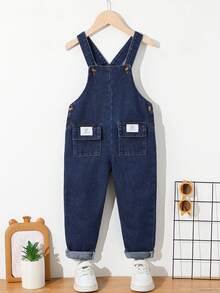 Boys Casual Denim Overalls With Dual Pocket Design - Blue - View 1