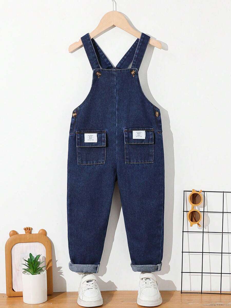 Boys Casual Denim Overalls With Dual Pocket Design - Blue - View 1