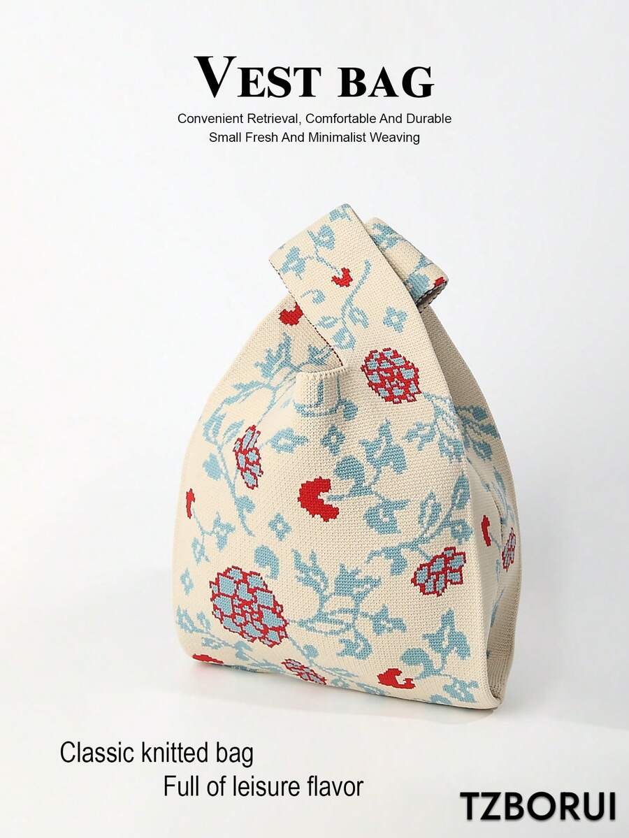 Foldable Lightweight Floral Crochet Handbag, Shoulder Bag, Tote Bag, For Photo Shoots, College, Vacation, Boho Style For Women , Beach Bag , Crochet ,Holiday - Multicolor - View 1